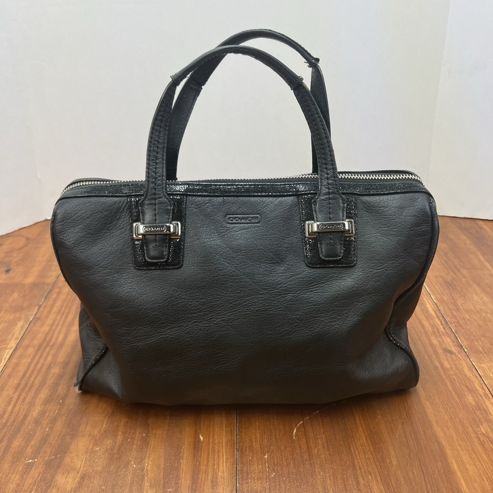 Coach F25796 Black Leather Satchel Handbag Silver Hardware Zip Top Purse - Picture 2 of 16